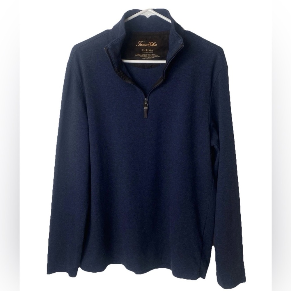 Tasso Elba Men’s Supima Cotton Quarter Zip Pullover Sweater Medium Navy Blue‎